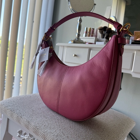 Fossil Genuine Leather Pink Hobo Bag New with tags - Picture 5 of 8